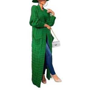 Long Green Knit Cardigan